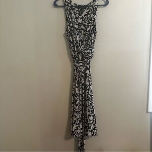 Lauren Ralph Lauren RLR Navy Blue White Wrap Dress Sz 14 EUC Knee Length Floral